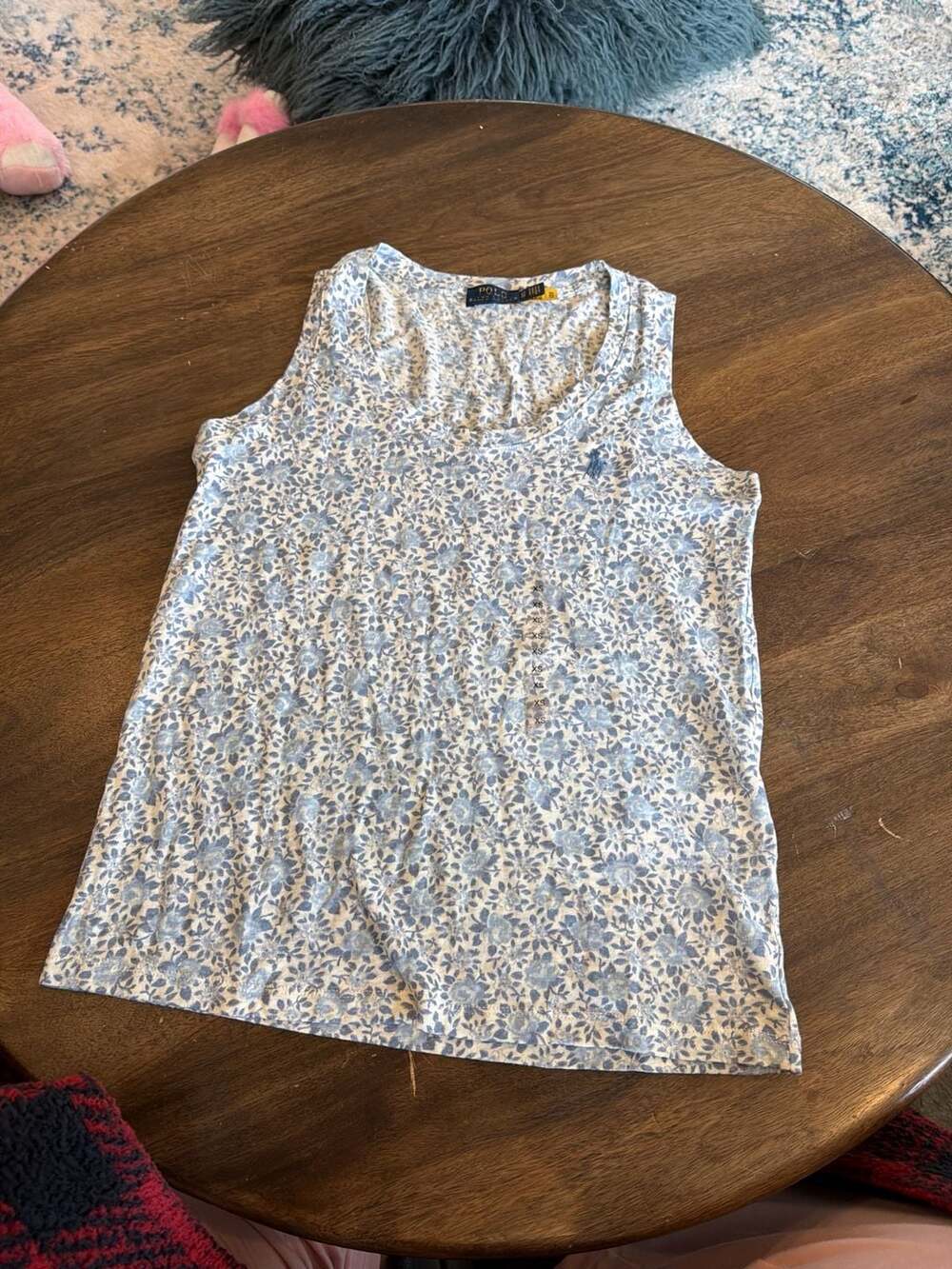 Ralph Lauren Blue Floral 100% Linen Tank Top cotton Shorts 2 pc Set, Size XS - Picture 2 of 14